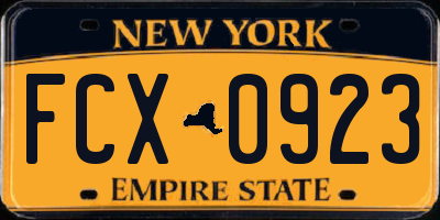 NY license plate FCX0923