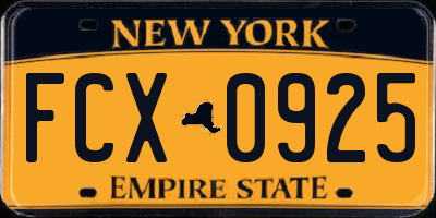 NY license plate FCX0925