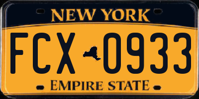 NY license plate FCX0933