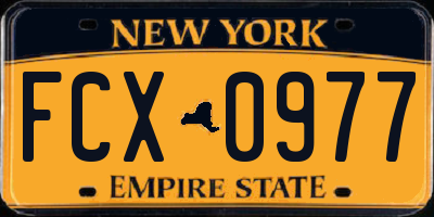 NY license plate FCX0977