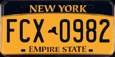 NY license plate FCX0982