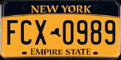 NY license plate FCX0989