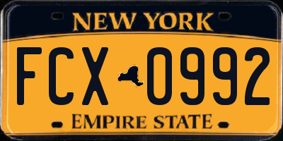 NY license plate FCX0992