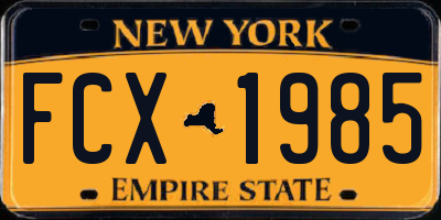NY license plate FCX1985