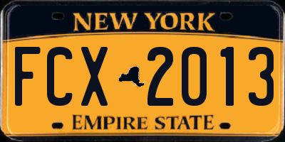 NY license plate FCX2013