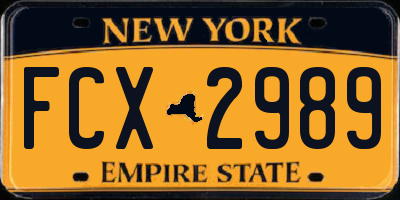 NY license plate FCX2989