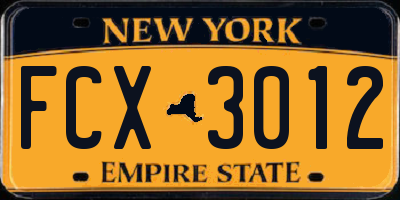 NY license plate FCX3012