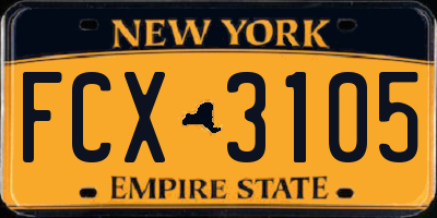 NY license plate FCX3105