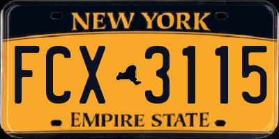 NY license plate FCX3115