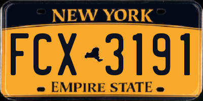 NY license plate FCX3191