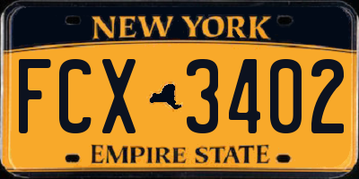 NY license plate FCX3402