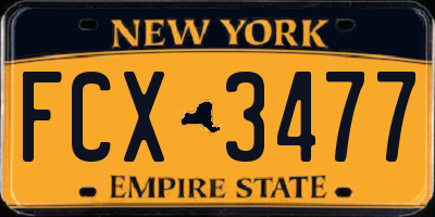 NY license plate FCX3477