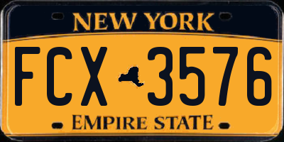 NY license plate FCX3576