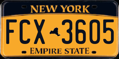 NY license plate FCX3605