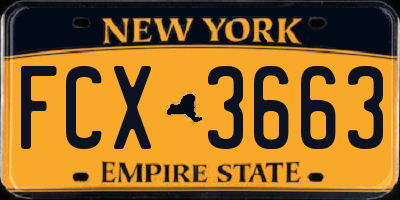 NY license plate FCX3663