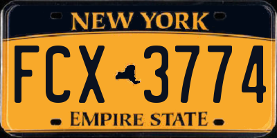 NY license plate FCX3774