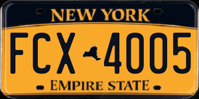 NY license plate FCX4005