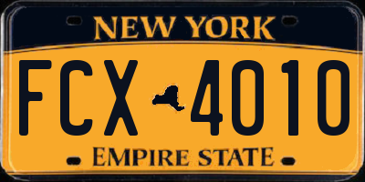 NY license plate FCX4010