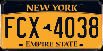 NY license plate FCX4038
