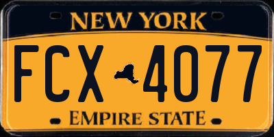 NY license plate FCX4077