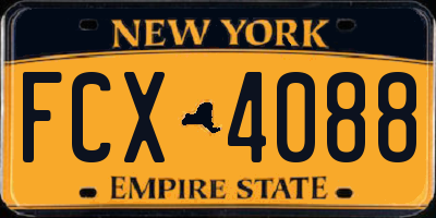 NY license plate FCX4088