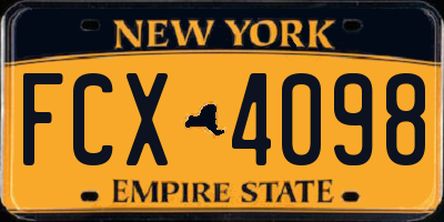 NY license plate FCX4098