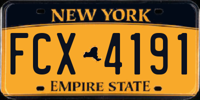 NY license plate FCX4191