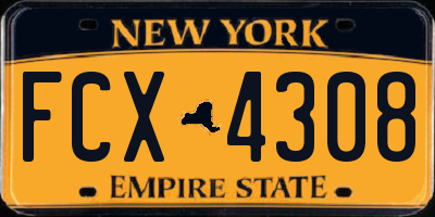 NY license plate FCX4308