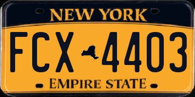 NY license plate FCX4403