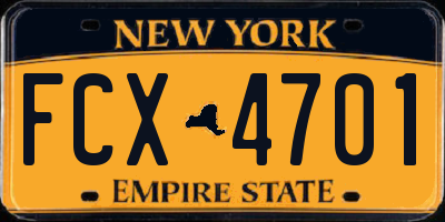 NY license plate FCX4701