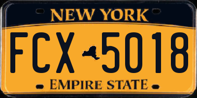 NY license plate FCX5018