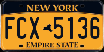 NY license plate FCX5136