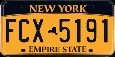 NY license plate FCX5191