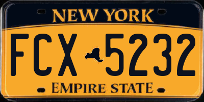 NY license plate FCX5232