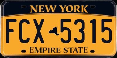 NY license plate FCX5315