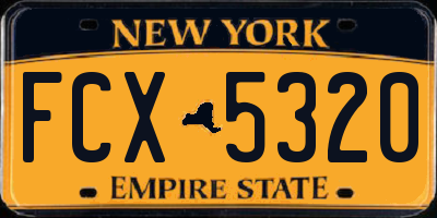 NY license plate FCX5320