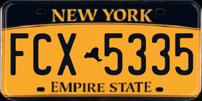 NY license plate FCX5335