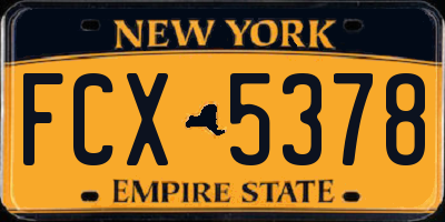 NY license plate FCX5378