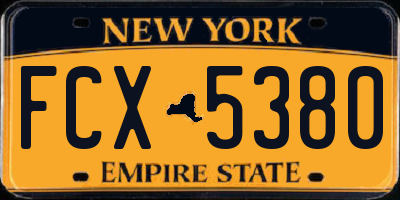 NY license plate FCX5380