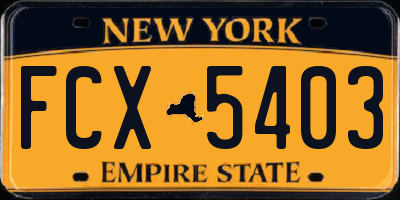 NY license plate FCX5403