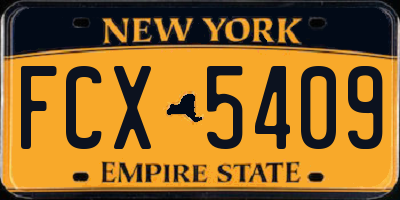NY license plate FCX5409