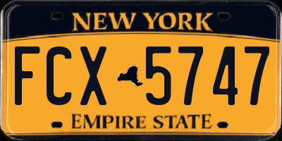 NY license plate FCX5747