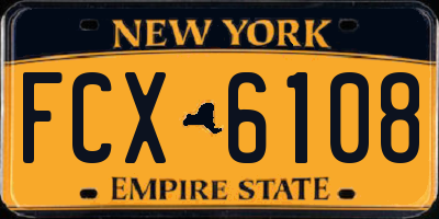 NY license plate FCX6108