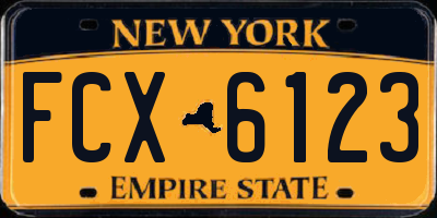 NY license plate FCX6123