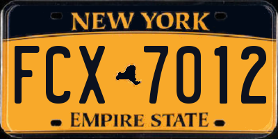 NY license plate FCX7012