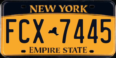 NY license plate FCX7445