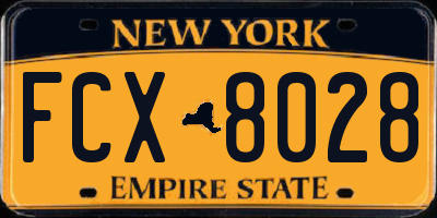 NY license plate FCX8028