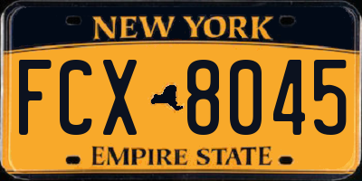 NY license plate FCX8045