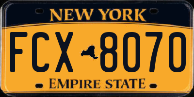 NY license plate FCX8070