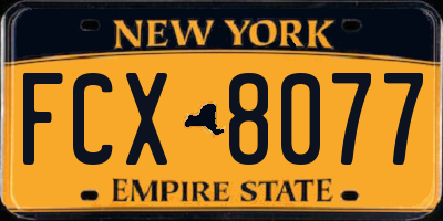 NY license plate FCX8077